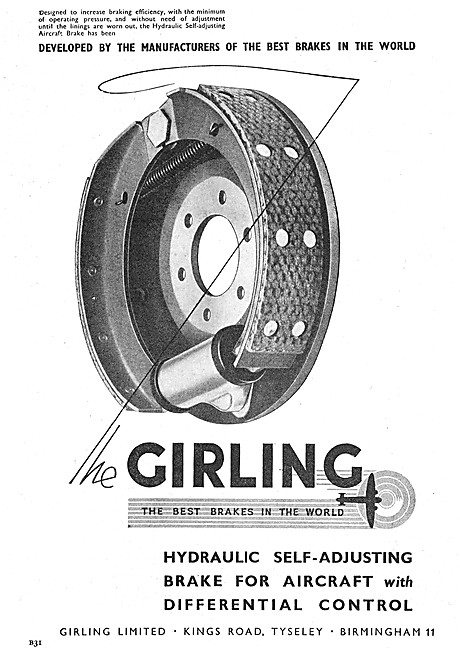 Girling Self-Adjusting Brakes For Aircraft                       