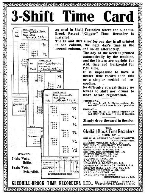 Gledhill-Brook Factory Time Recorders                            