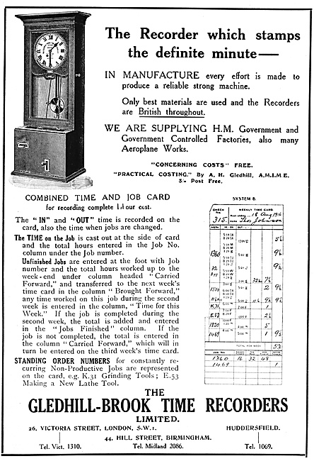 Gledhill-Brook Time Recorders 1918                               