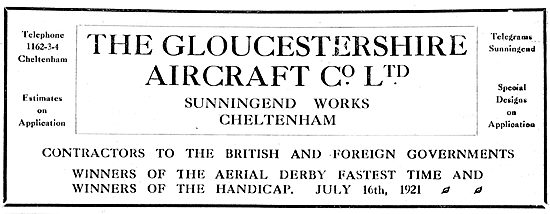 Gloster Aircraft Co. Winners Aerial Derby July 1921              