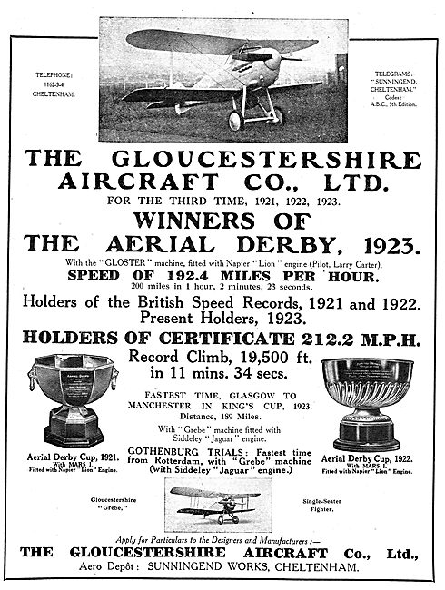 Gloster Napier Lion. Winners Aerial Derby 1923.                  