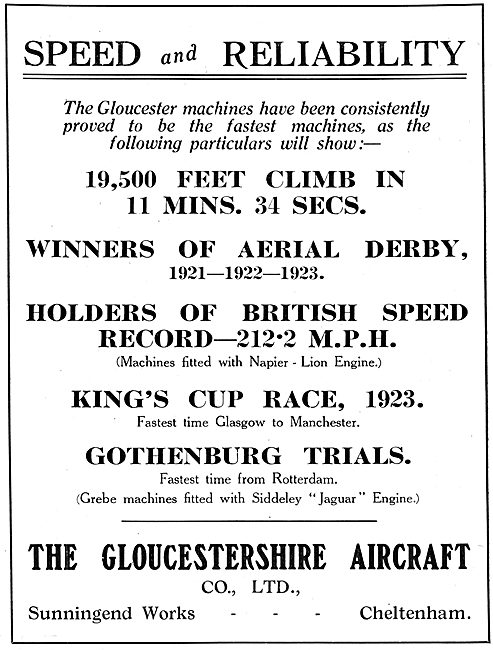 Gloster Grebe - Gloucestershire Aircraft Race Successes 1920's   