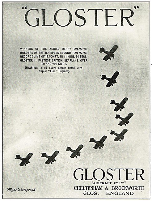 Gloster Aircraft - Winners Of The Aerial Derby 1921-22-23        