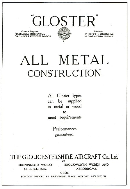 All Gloster Aircraft Types Can Be Supplied In Metal Or Wood.     