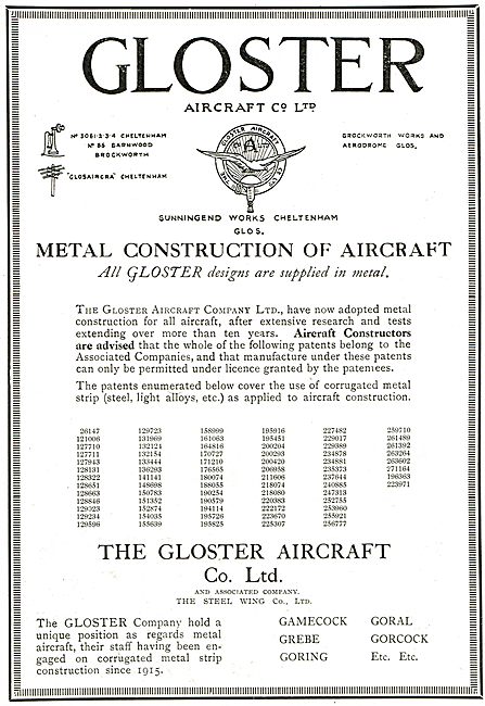 Gloster Metal Aircraft List Of Patent Concerning Metal           