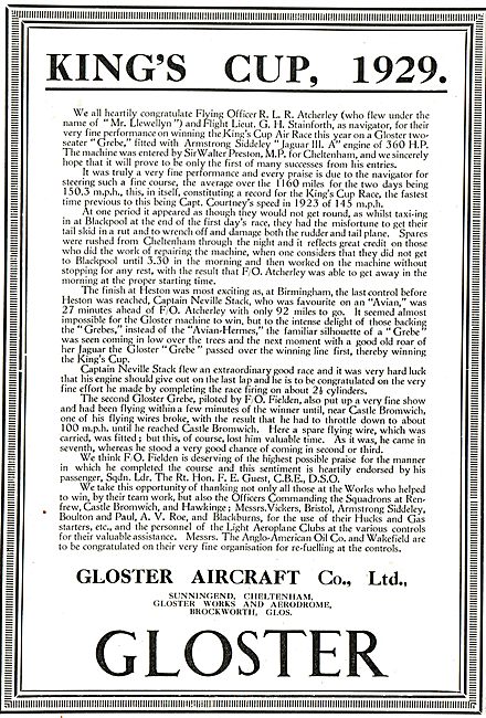 Gloster Congratulates Mr Llewellyn (F/O Atcherley) On Kings Cup  