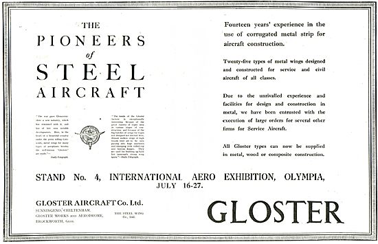 Gloster Pioneers Of Steel Aircraft                               