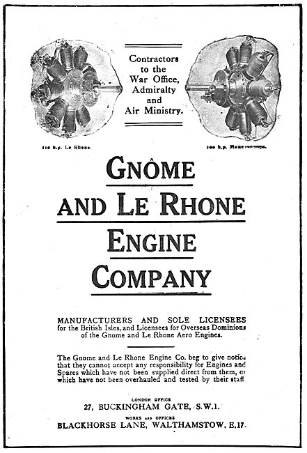 Gnome & Le Rhone 110 & 100HP Aero Engines                        
