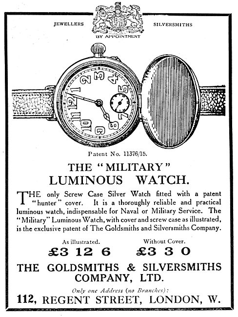 The Goldsmiths and Silversmiths Co. Military Luminous Watch 1916 