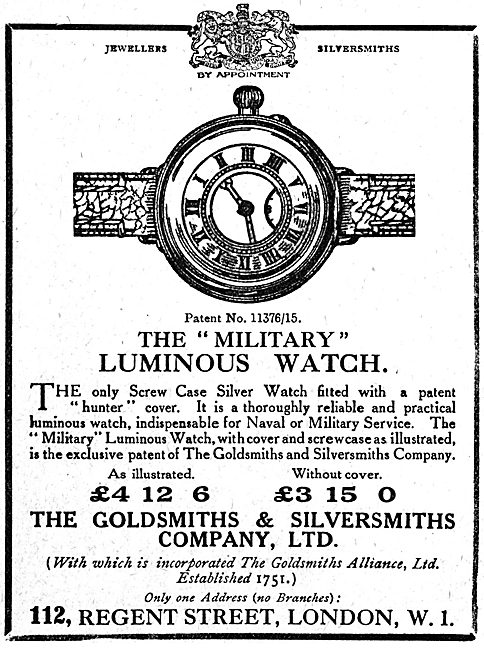 The Goldsmiths and Silversmiths Co - Military Luminous Watch 1918