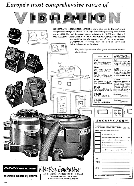 Goodmans Vibration Generators & Test Equipment 1959              