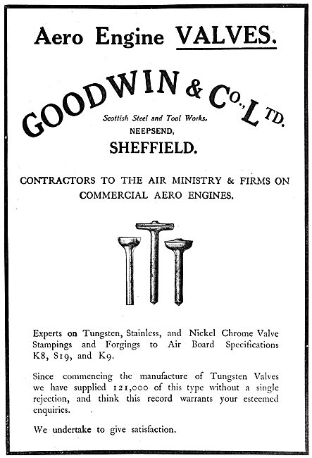 Goodwin & Co. Scottish Steel & Tool Works. Aero Engine Valves    