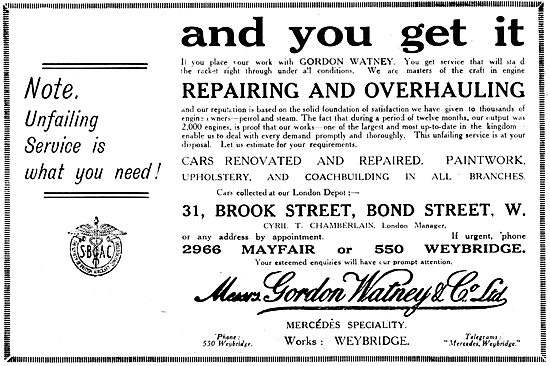 Gordon Watney, Weybridge. Motor & Aeronautical Engineers         