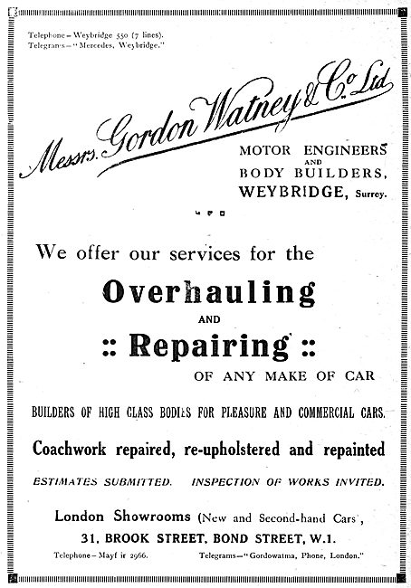 Gordon Watney, Weybridge. Motor Engineers                        