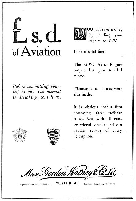 Gordon Watney, Weybridge. Motor & Aeronautical Engineers         