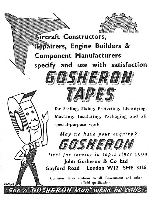 Gosheron Industrial Tapes For Aviation. 1950 Advert              