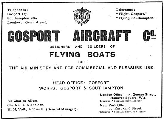 Gosport Aircraft Co - Designers & Builders Of Flying Boats       