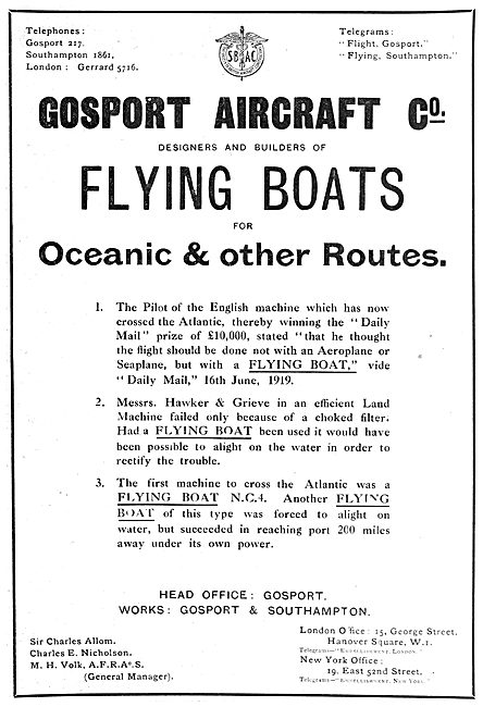 Gosport Aircraft Co - Designers & Builders Of Flying Boats       