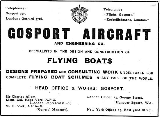 Gosport Aircraft Co - Designers & Builders Of Flying Boats       