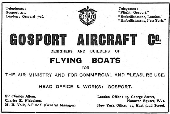 Gosport Aircraft Co - Designers & Builders Of Flying Boats       