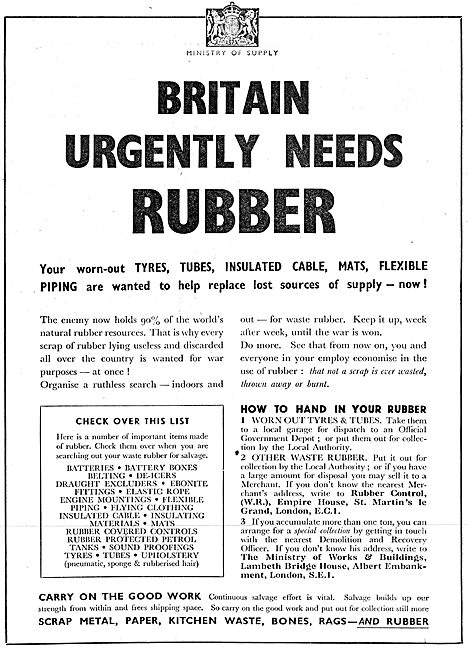 Ministry Of Supply. Disposal & Conservation Of Rubber 1942       