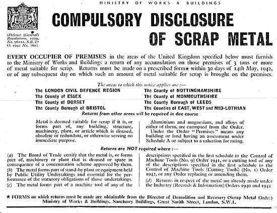 Ministry Of Supply. Disclosure & Collection Of Scrap Metals      