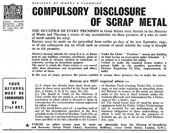 Ministry Of Supply. Disclosure & Collection Of Scrap Metals      