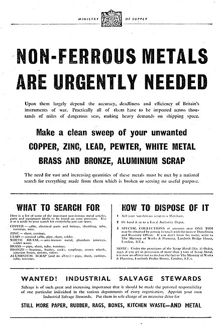 Ministry Of Supply. Disclosure & Collection Of Scrap Metals 1942 