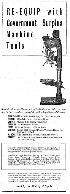 Ministry Of Supply Government Surplus Machine Tools              