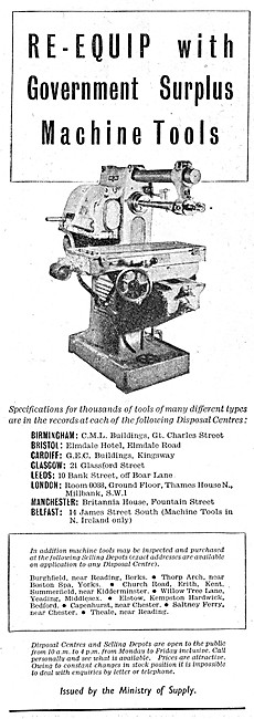 Ministry Of Supply Goverment Surplus Machine Tools               