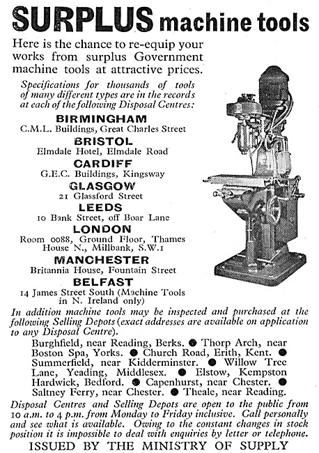 Ministry Of Supply Surplus Machine Tools                         