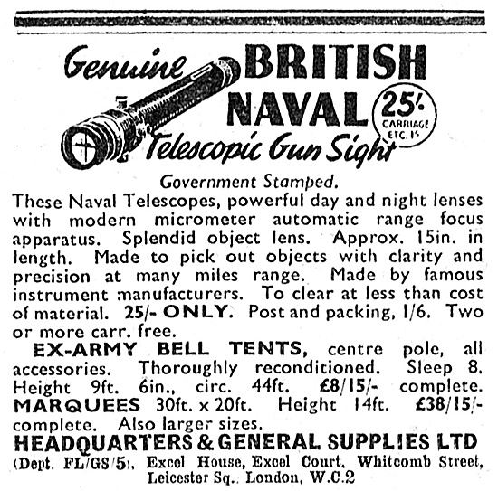 Headquarters & General Supplies. Naval Telescopic Gun Sight. 1947