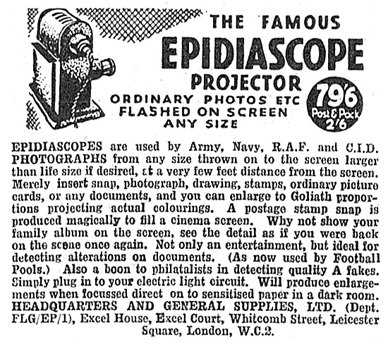 Headquarters & General Supplies. Epidiascope 1947                