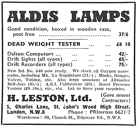 H.Leston - War Surplus Aldis Lamps 1947                          