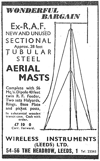 Wireless Instruments (Leeds) War Surplus Aerial Masts 1947       