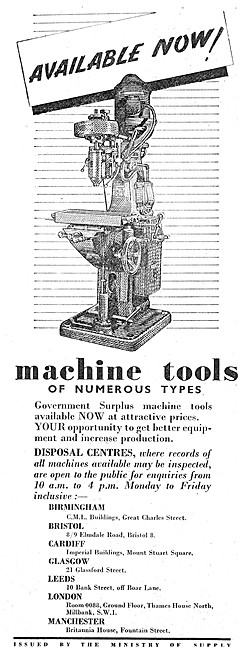 Ministry Of Supply Surplus Machine Tools 1948                    
