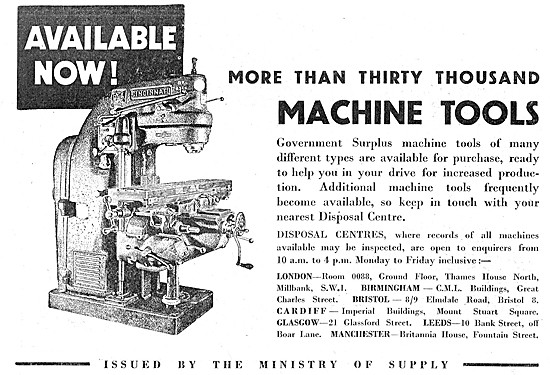 Ministry Of Supply Surplus Machine Tools                         