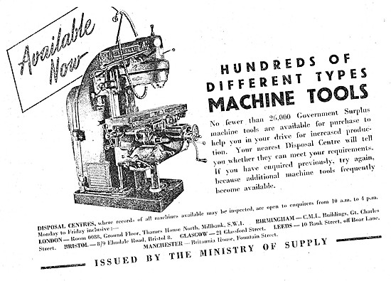 Ministry Of Supply Surplus Machine Tools                         