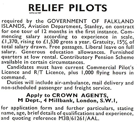 Pilots Required By The Falkland Islands Government - 1967        