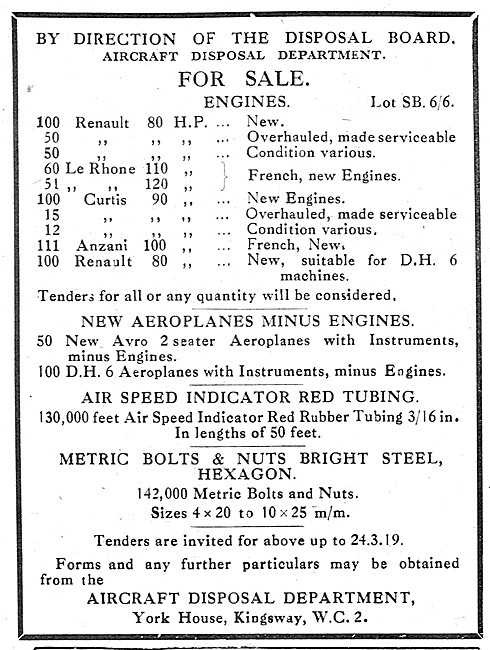 Aircraft Disposal Department Sale Of Aero Engines & Airframes    
