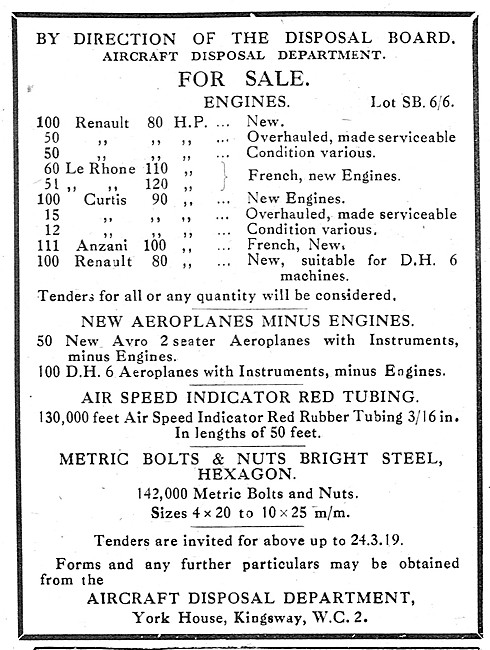 Aircraft Disposal Department Sale Of Aero Engines & Airframes    