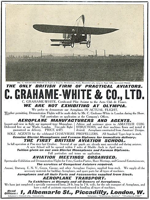 Grahame-White Monoplanes, Flying Meetings & Aviation School      