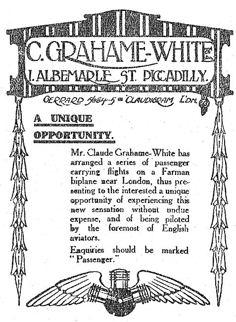 Opportunity To Fly As A Passenger With Mr Claude Grahame-White   