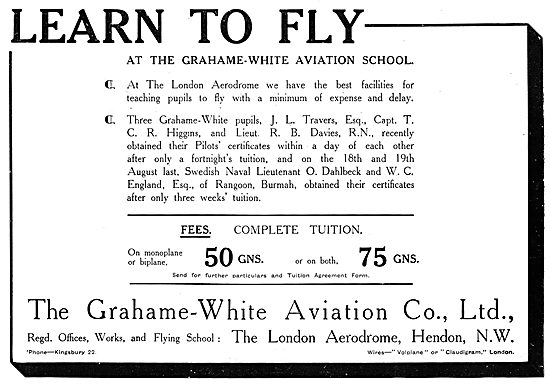 Grahame-White Flying School Hendon 1911                          