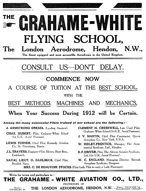 London Aerodrome Hendon. Grahame-White Flying School             