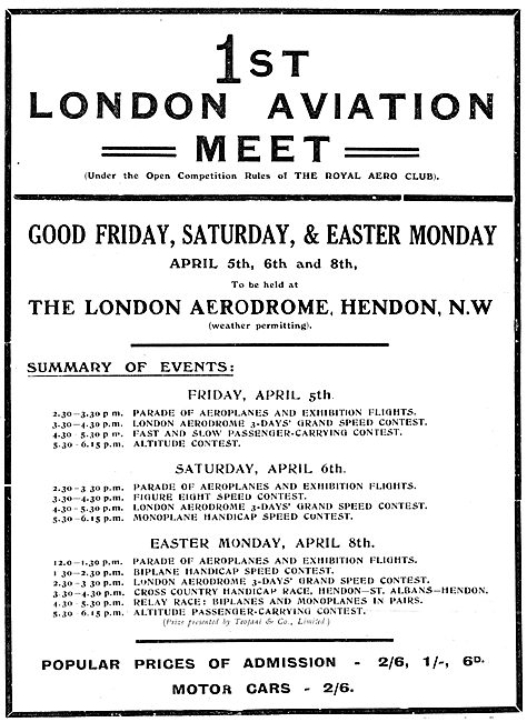 London Aerodrome Hendon Events April 1912. Grahame-White         