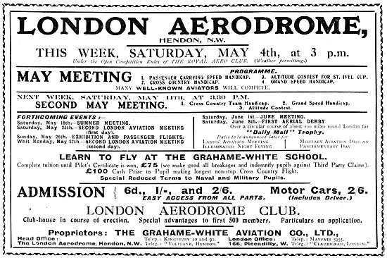 London Aerodrome Hendon Events May 1912. Grahame-White           