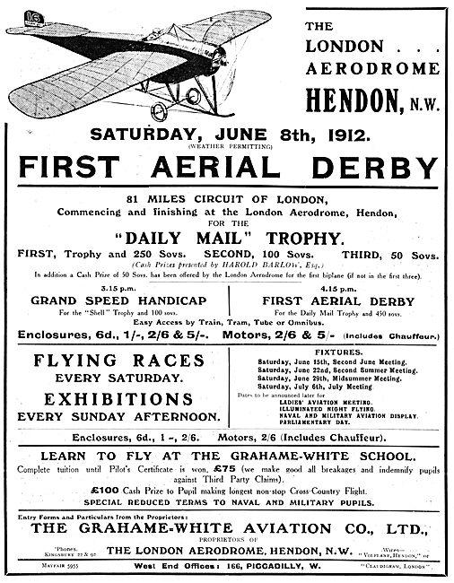London Aerodrome Hendon Events June 1912. Grahame-White          