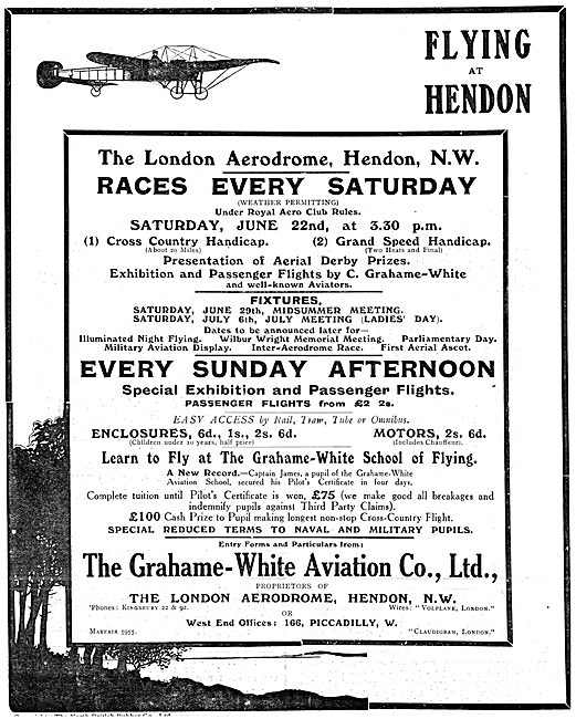 London Aerodrome Hendon Events June 1912. Grahame-White          