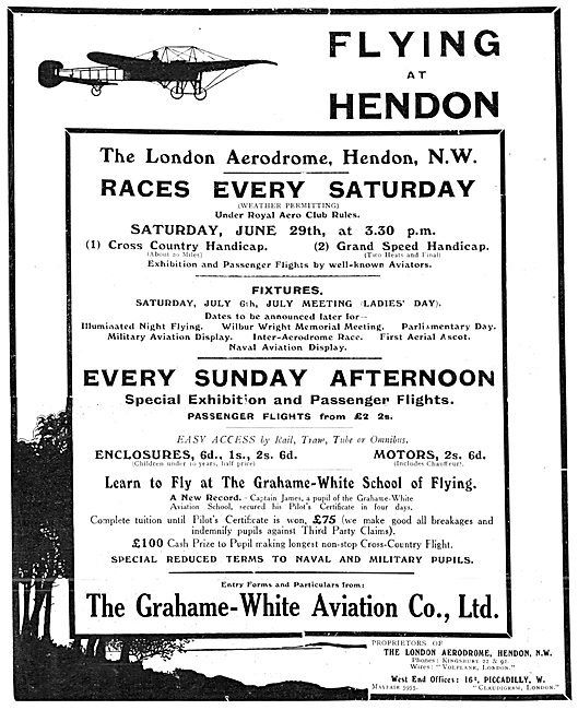London Aerodrome Hendon Events June 1912. Grahame-White          